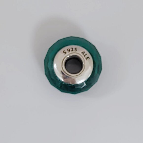 Pandora Teal Shimmer Faceted Murano Glass Charm Bead with box - Picture 3 of 4